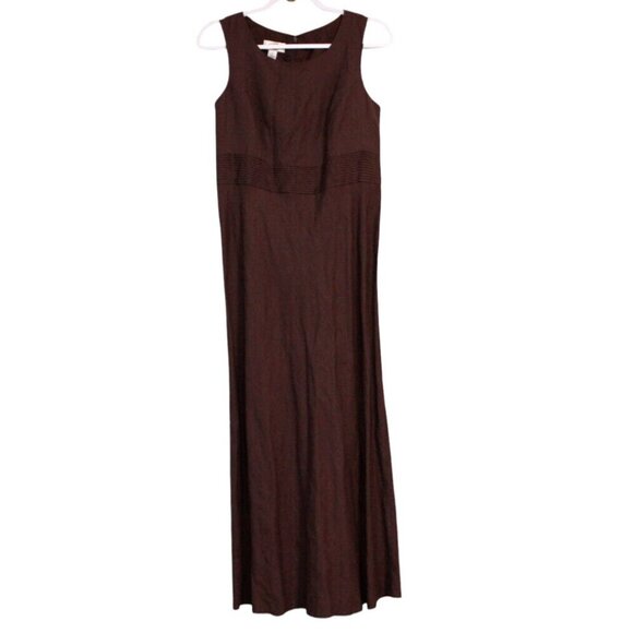 NWT Vintage Talbots Maxi Dress Size 6 Brown Linen Boho Formal Wedding Guest - Picture 1 of 13